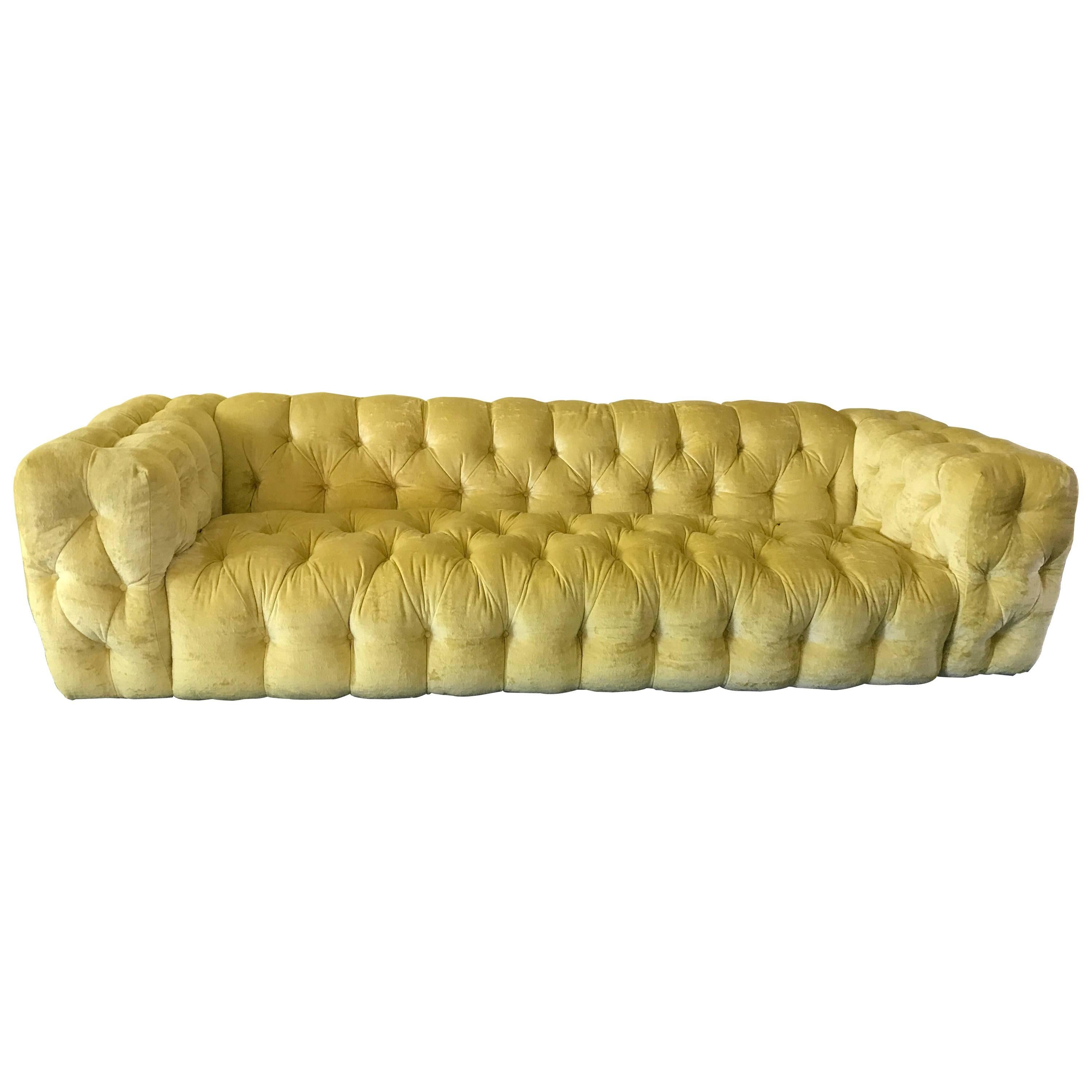 Stunning Velvet Button Tufted Sofa Designed by Milo Baughman for Thayer Coggin