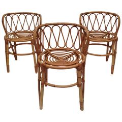 Nice French Mid-Century Bamboo Chairs, Set of Three
