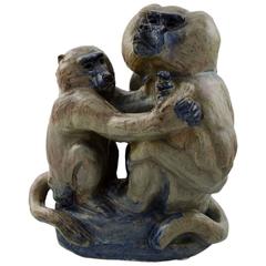 Vintage Arne Ingdam Large Figure, Two Monkeys / Chimpanzees, Ceramics