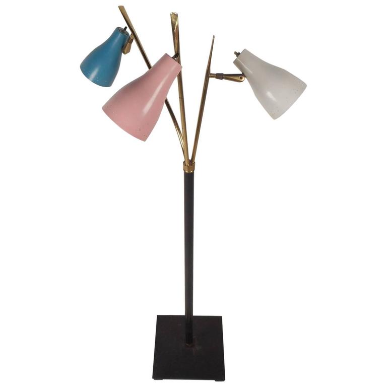 Unique Mid-Century Modern Three-Headed Swivel Floor Lamp For Sale at