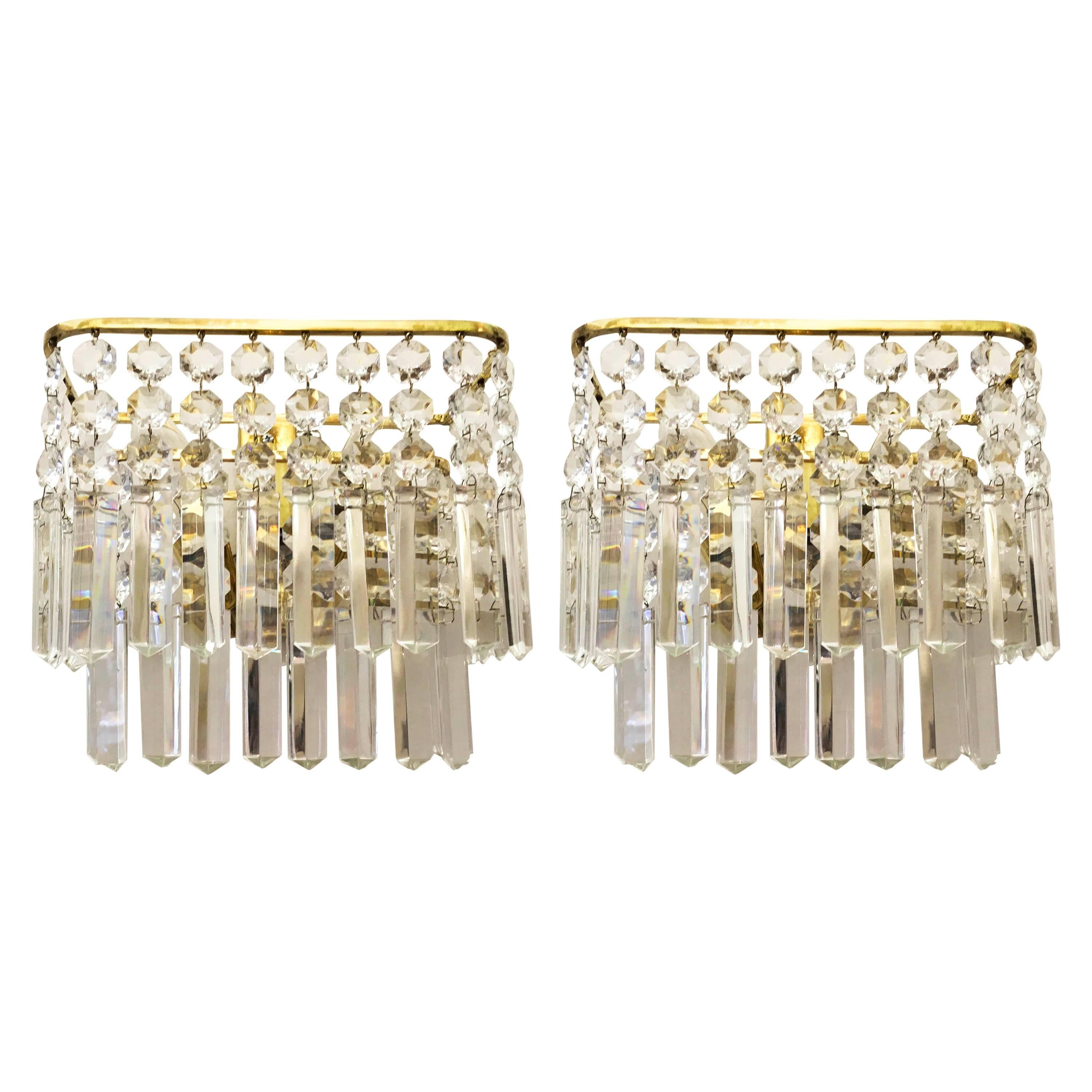 Pair of Austrian Crystal Sconces by Bakalowits and Sohne For Sale