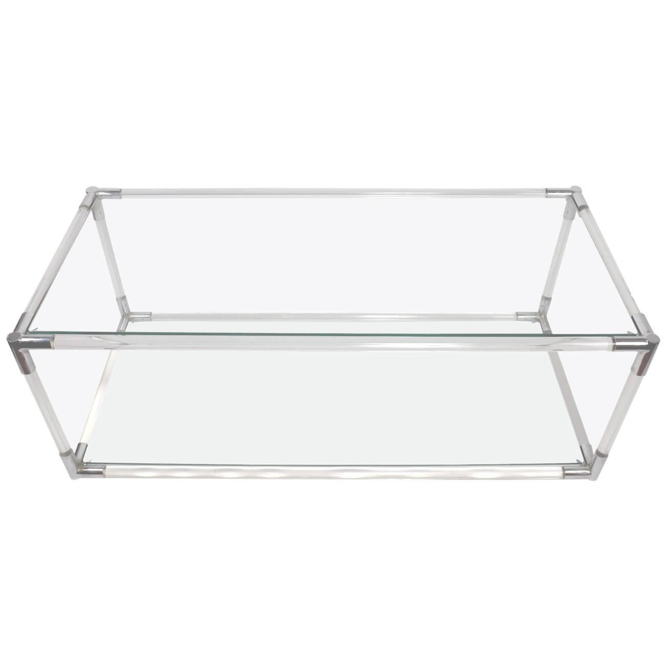 Lucite Chrome and Glass Console Table Attributed to Charles Hollis Jones For Sale