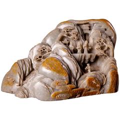 Antique Large Carved Celadon and Russet Jade Boulder Qing Dynasty, Kangxi Period
