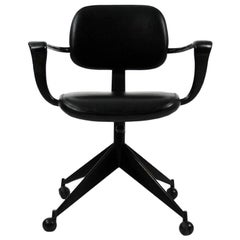 Jules Wabbes Black Leather Desk Chair for Velca Legnano, circa 1960