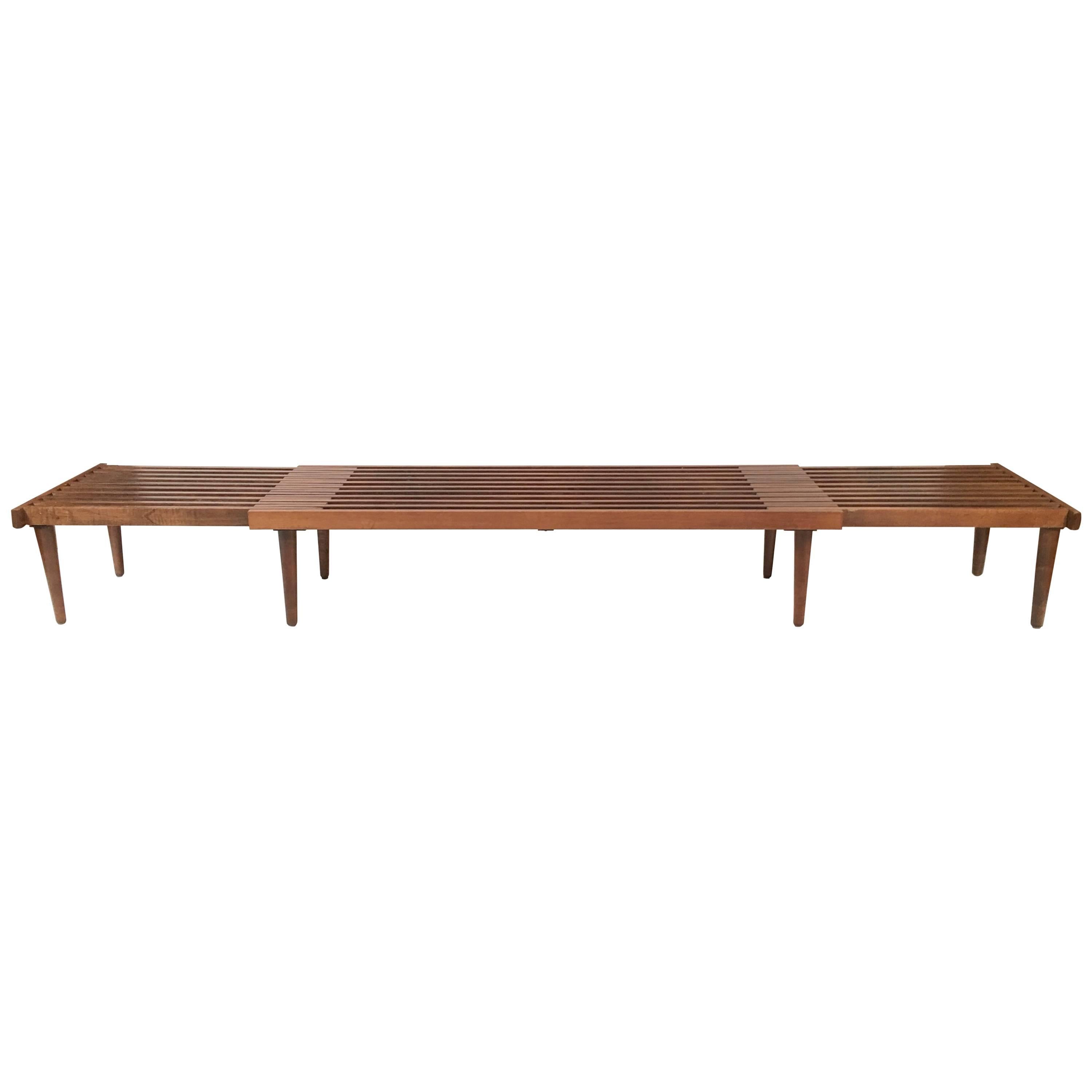 Mid-Century Slat Wood Bench or Coffee Table, Adjustable Length