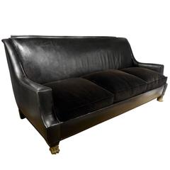 Neoclassical Black Leather Sofa by Maison Jansen