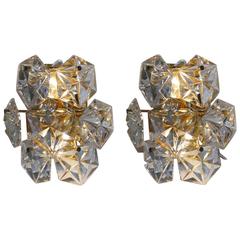Pair of Faceted Crystal and Gilt Sconces by Kinkeldey, Germany, 1970s