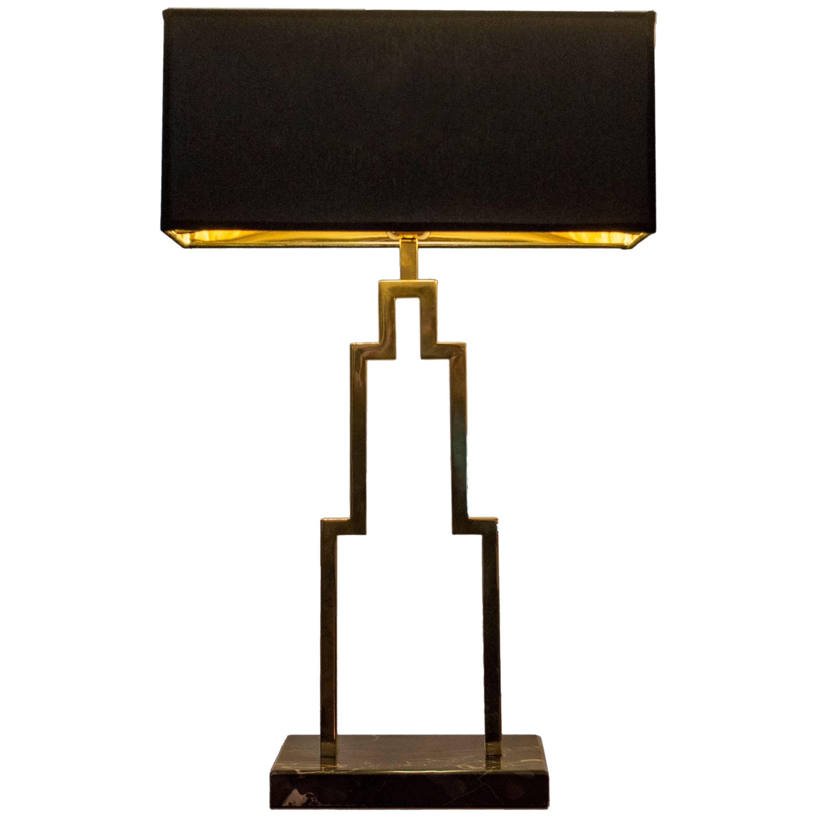 Manhattan Polished Brass Table Lamp & Portoro Marble, Made in italy by artisans For Sale