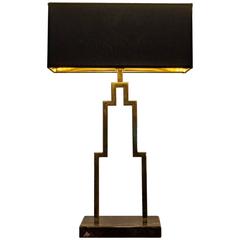 Manhattan Polished Brass Table Lamp & Portoro Marble, Made in italy by artisans