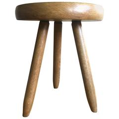Charlotte Perriand 1950s High Tripod Ash Tree Stool in Vintage Condition