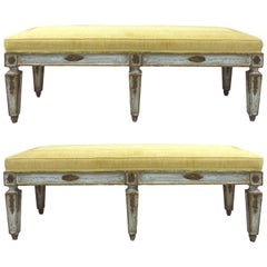 Antique Italian Neoclassical Style Painted and Parcel-Gilt Benches, Pair