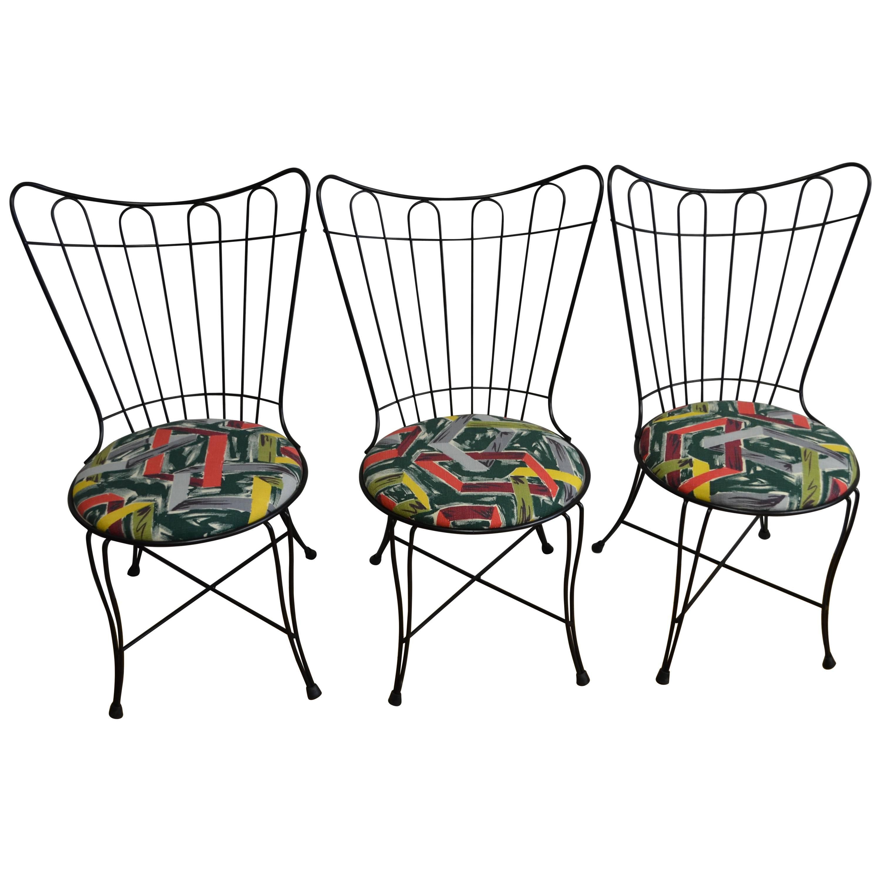 Patio Chairs by Salterini, 1950s with Removable Seats in Vintage Barkcloth