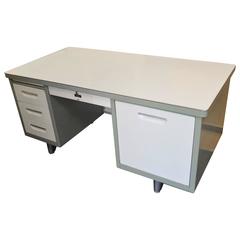 Mid-Century Industrial Tanker Desk of Steel with Chrome Trim