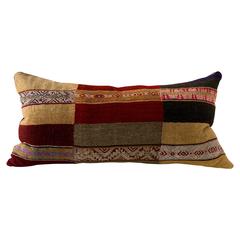 Antique Andean Textile Cushion Reds Ochres Greens and Browns