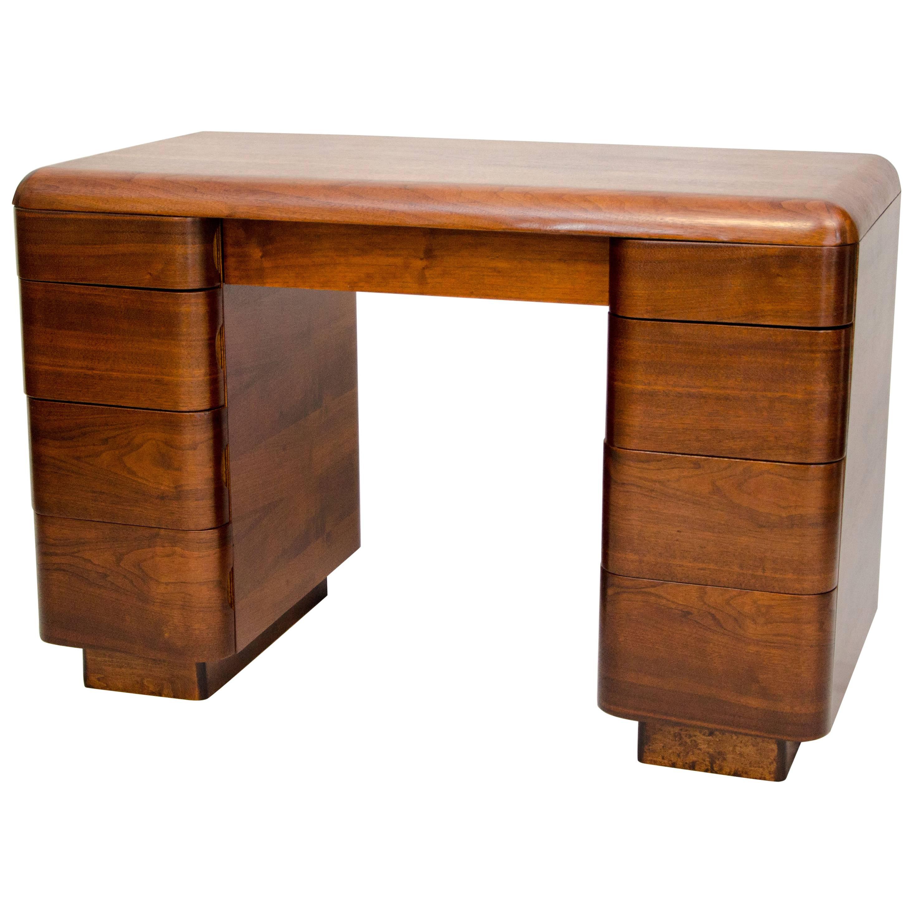 Moderne Art Deco Walnut Desk by Paul Goldman for Plymold Corp