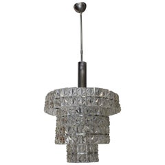 Lampadario in vetro e cromo Tagetti Sankey del 1960