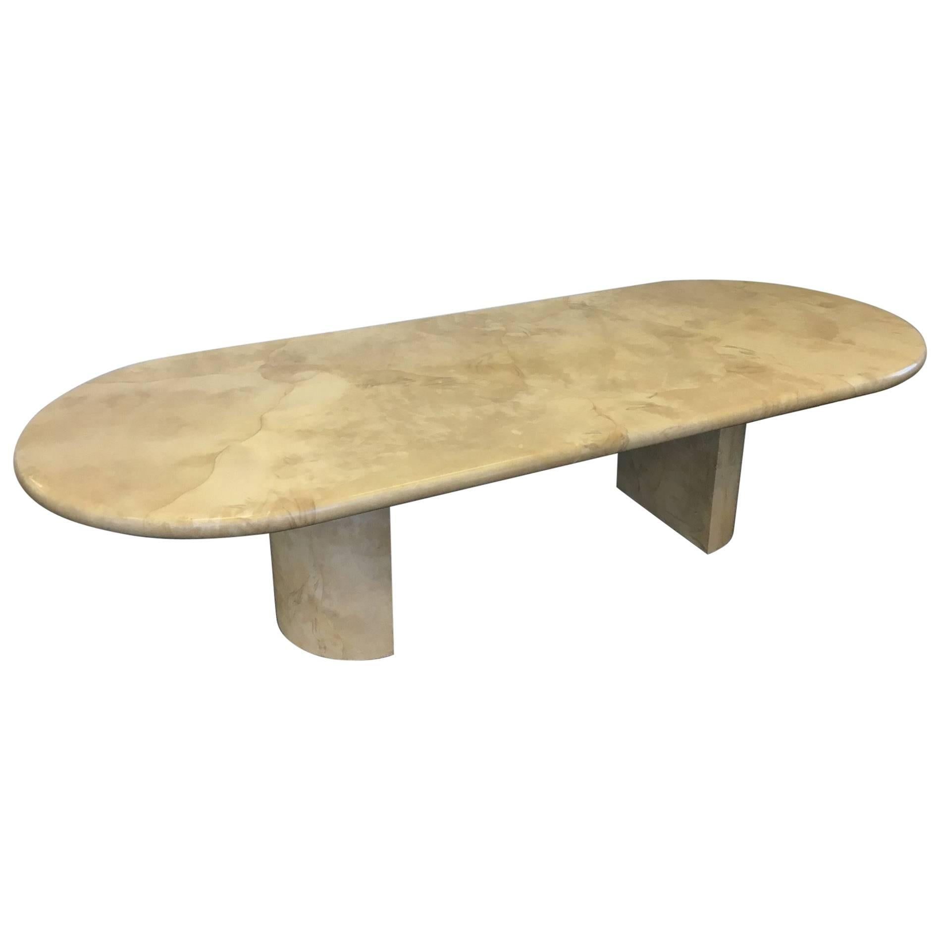 Large Oval Lacquered Goatskin Dining Table by Karl Springer
