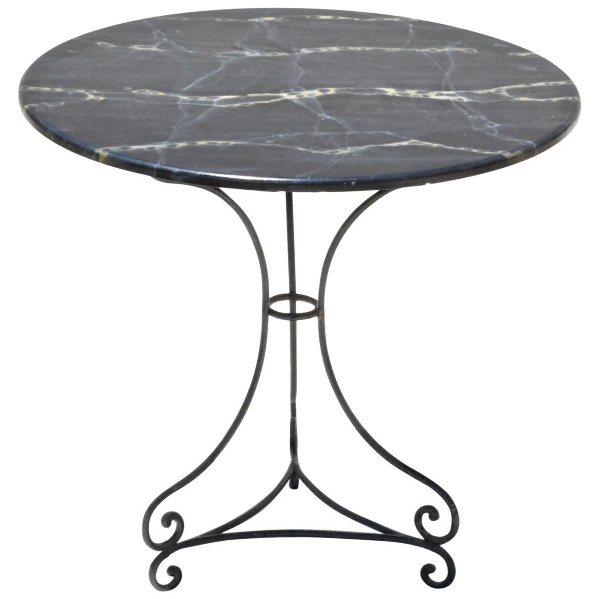 French Bistro Table with Faux Marble Top For Sale
