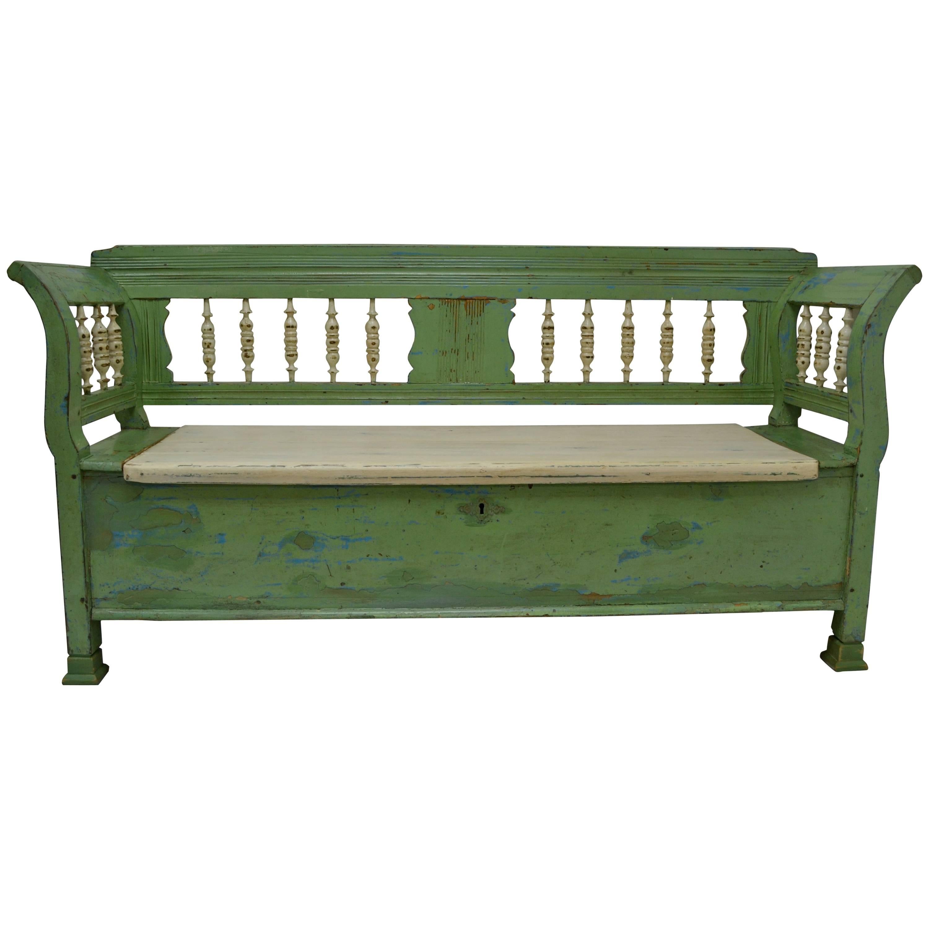 Painted Pine and Oak Box Bench