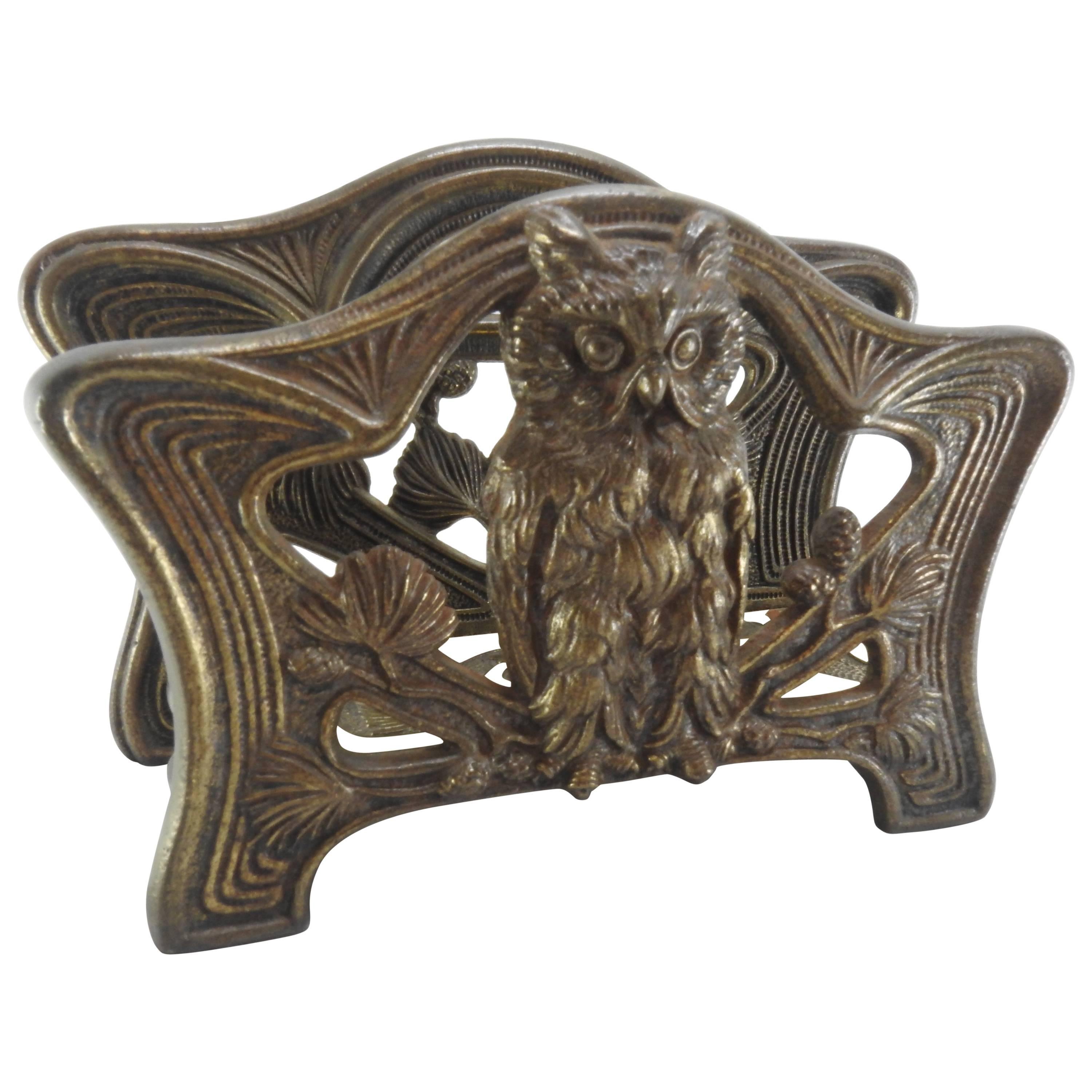 Art Nouveau Owl Letter Napkin Holder by H. L. Judd Co