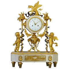18th Century French Ormolu and Marble Clock with Putto and Cherub