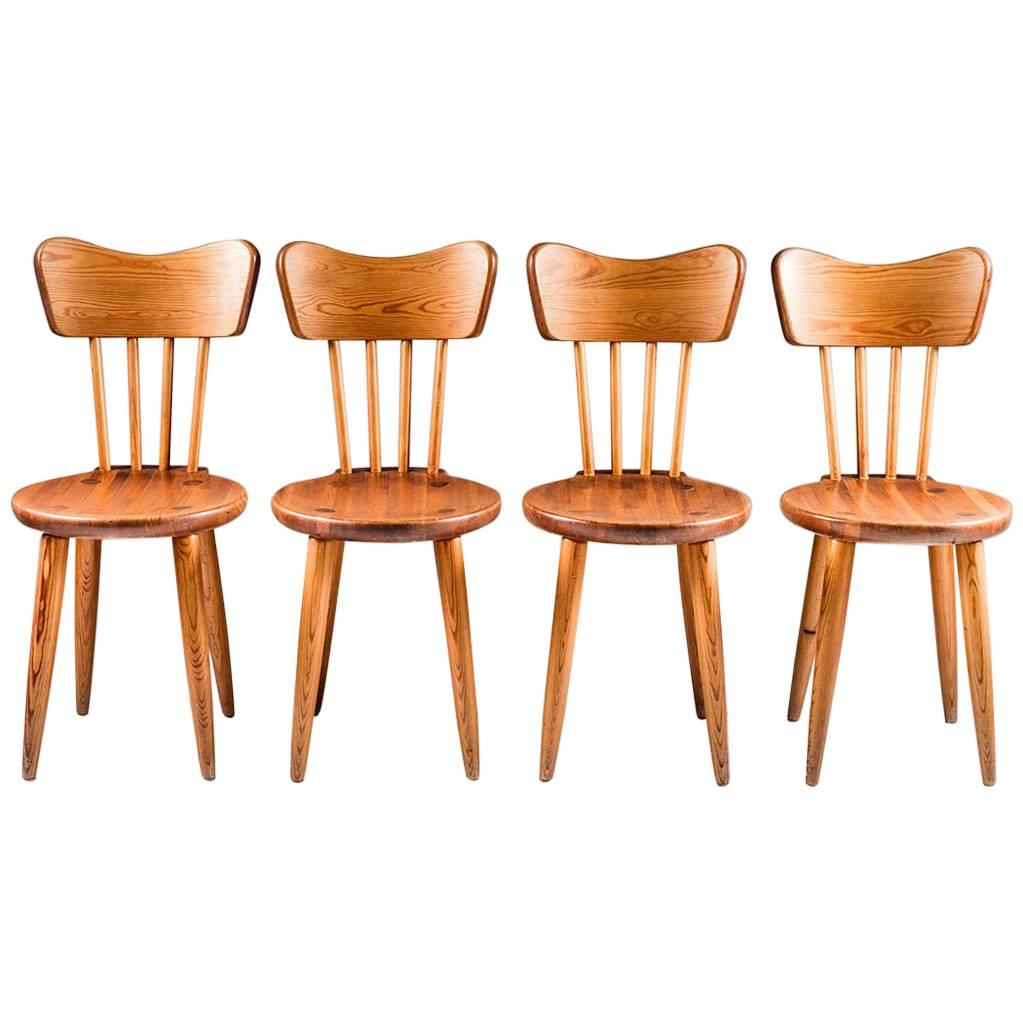Set of Four Swedish Chairs in Pine by Torsten Claeson, 1930s