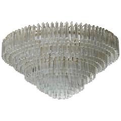 Italian Chandelier in Transparent Murano Glass, Triedro Elements, Venini, 1960s 11