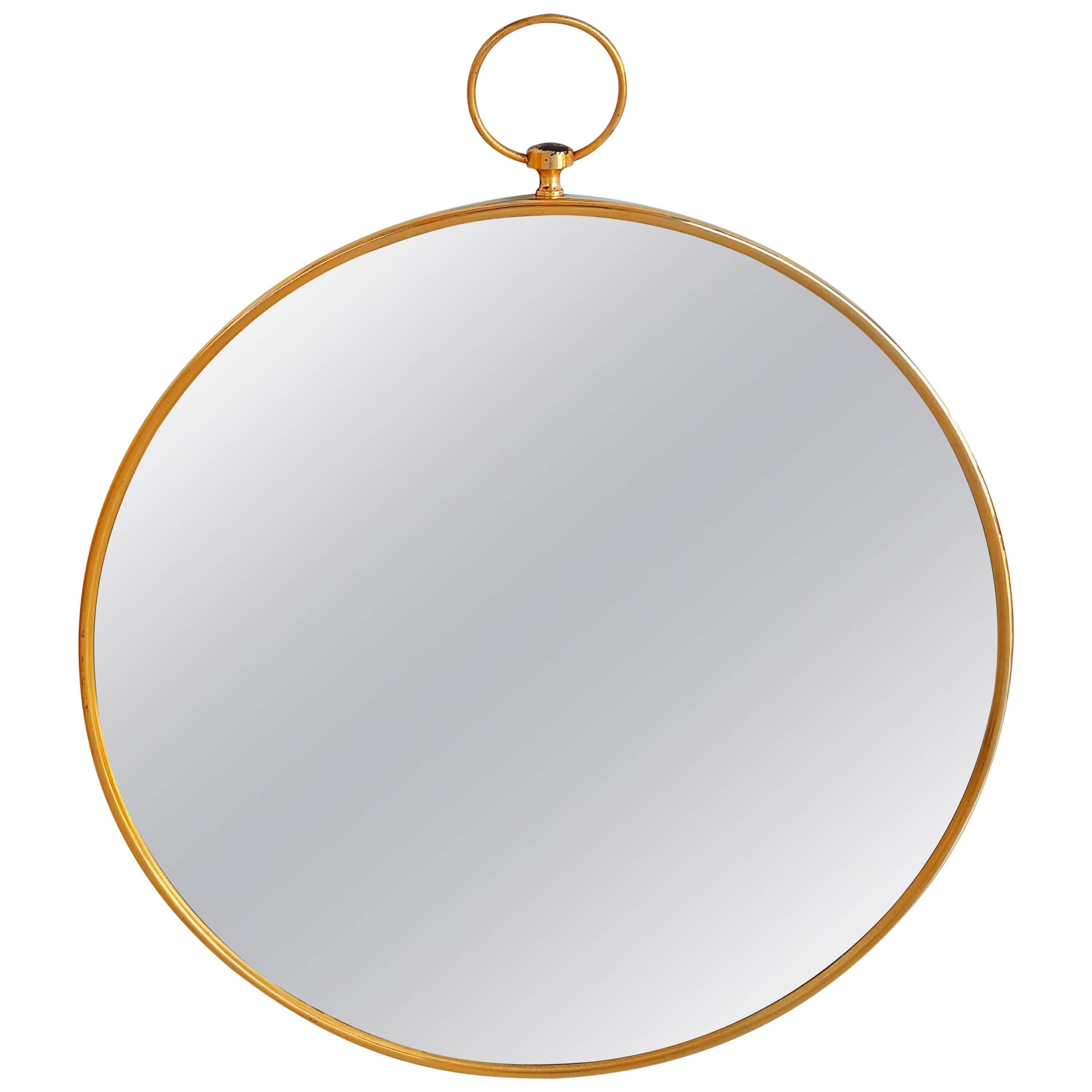 Large Circular Brass Mirror, France, 1950s