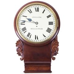Antique 19th Century Victorian Drop Trunk Single Fusee Flame Mahogany Wall Clock