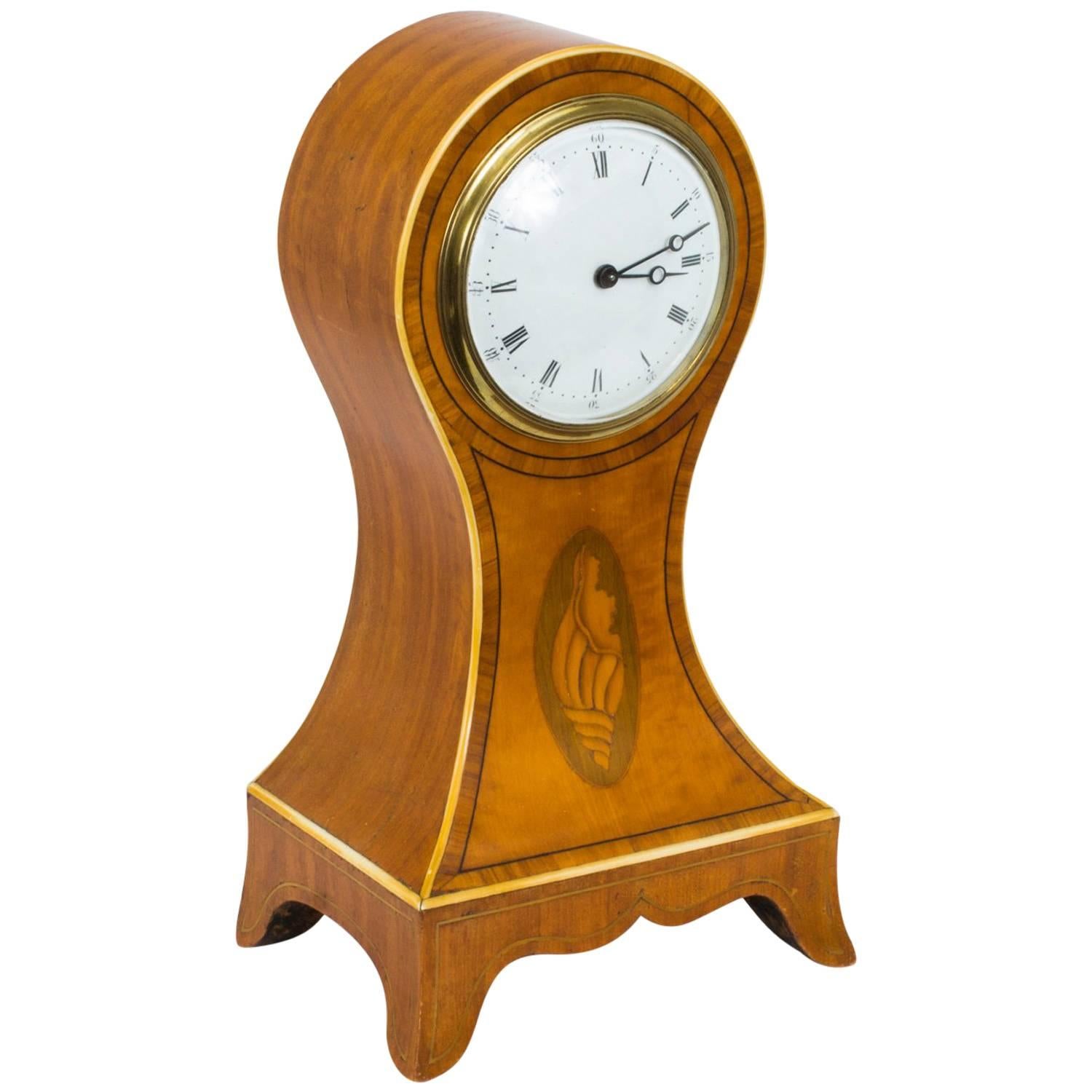 Early 20th Century Edwardian Inlaid Satinwood Mantle Clock
