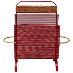 Mathieu Matégot Rigitulle Newspaper Stand with Original Rattan, France, 1951