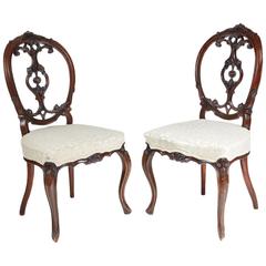 Pair of Victorian Carved Walnut Side Chairs 1
