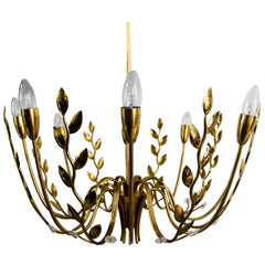 Very Beautiful Eight-Arm Hammered Leaves Chandelier Attributed Lobmeyr, 1950s