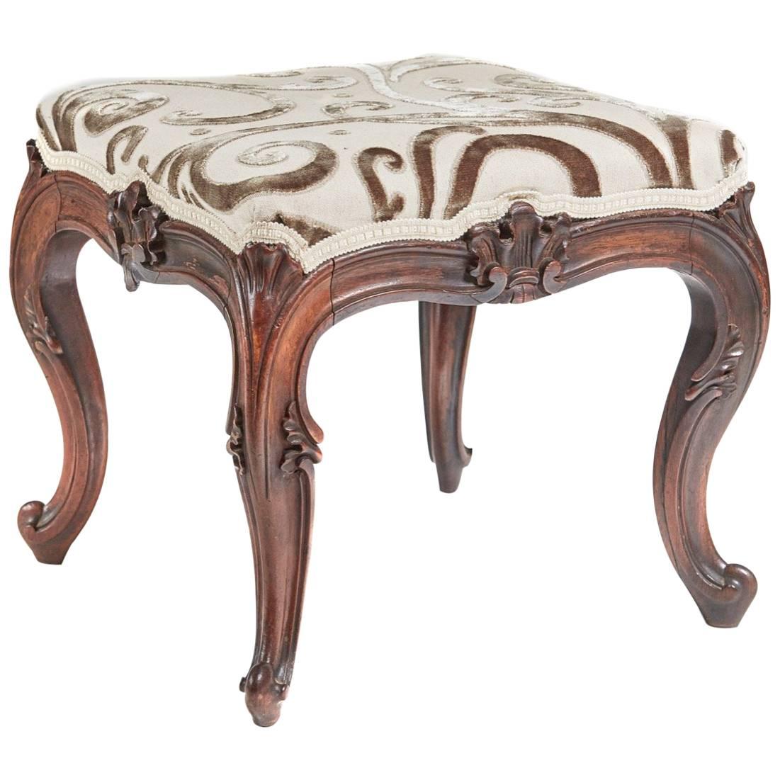 Stylish Victorian Rosewood Carved Cabriole Leg Stool