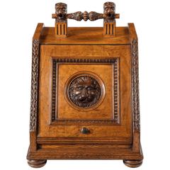 Victorian Coal Box/ Scuttle in Carved Blond Oak