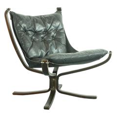 Used Low Back Black Leather Falcon Chair Designed by Sigurd Resell