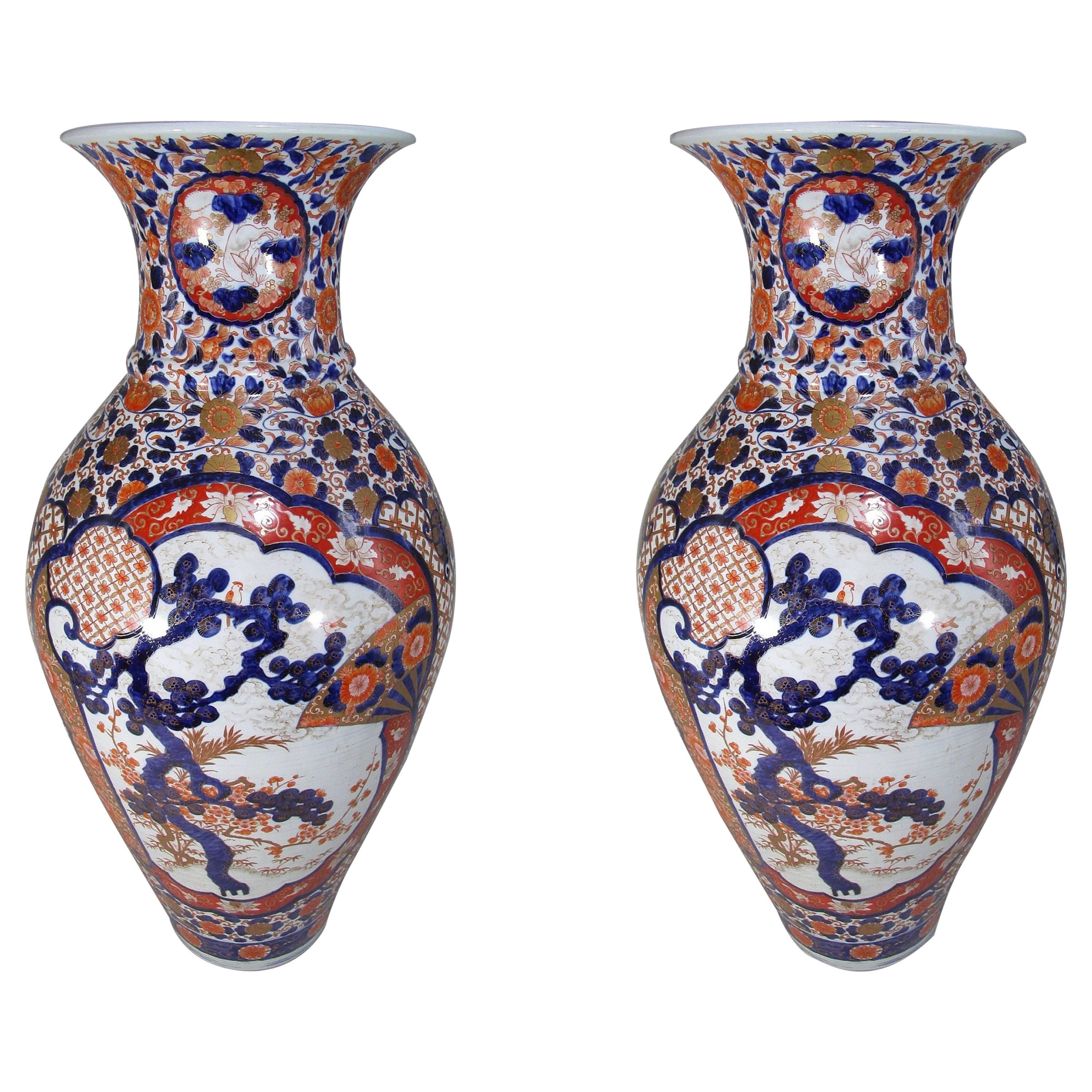 Pair of Edo Period Japanese Blue Red Gold Porcelain Vases, Circa 1800