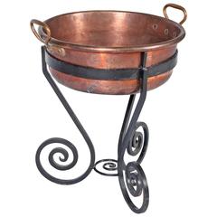 French Copper Jardiniere on Forged Iron Stand, Early 1900s