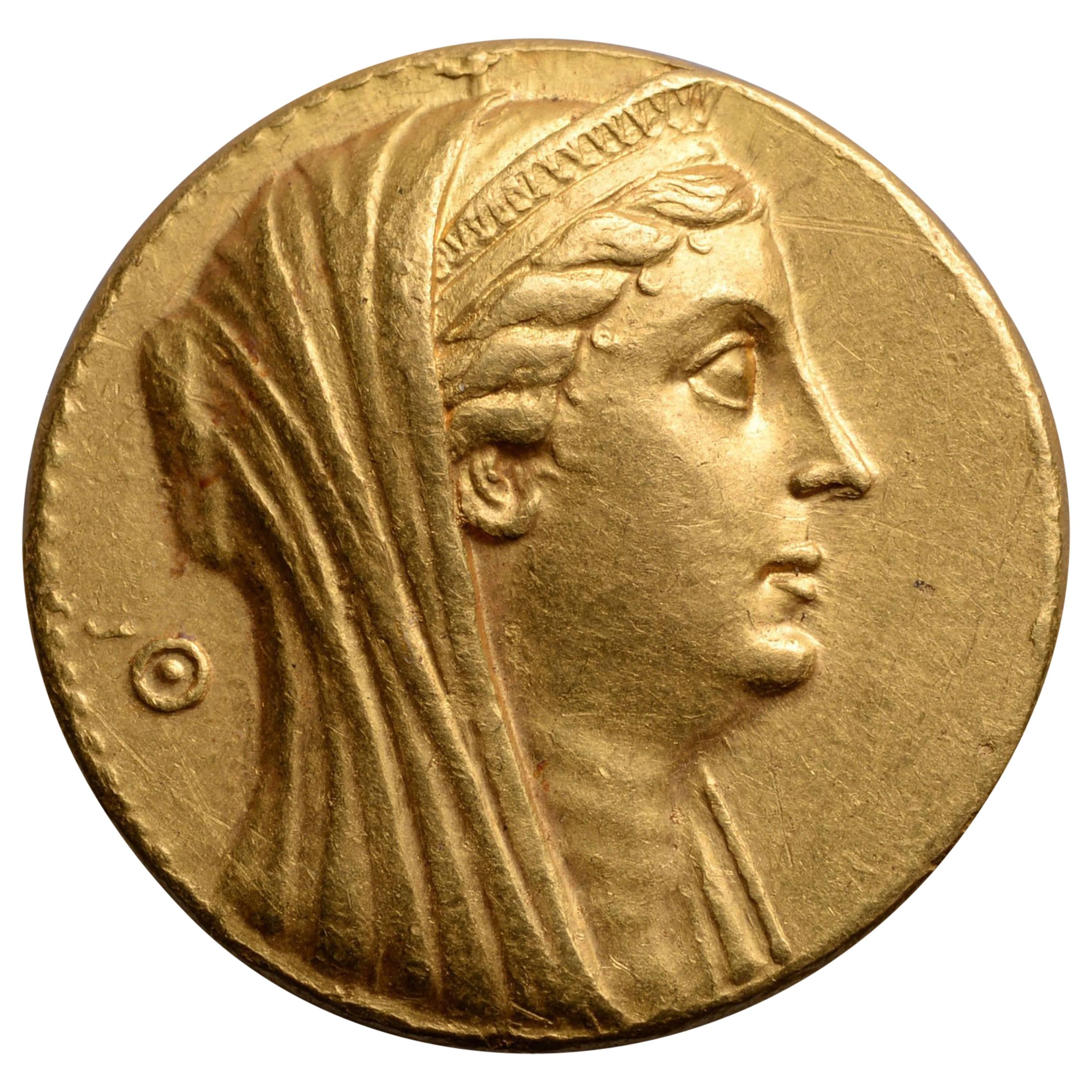 Heavy Gold Octadrachm Medallion Coin of Queen Arsinoe II, 253 BC