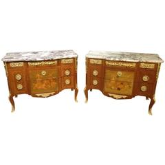 Magnificent Pair of Louis XVI Transitional Style French Commodes