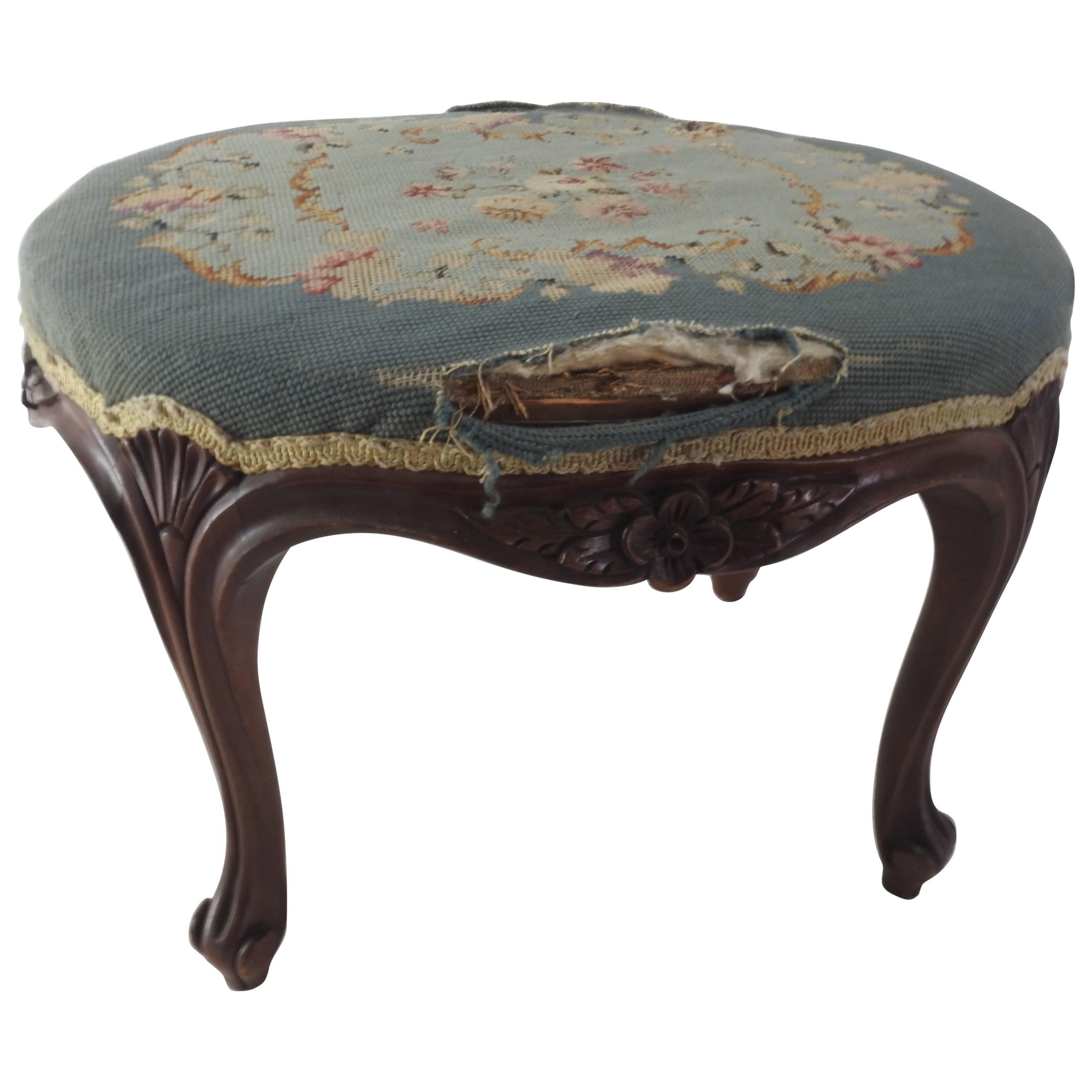 Late 19th Century American Needlepoint Mahogany Stool