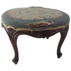 Antique Late 19th Century American Needlepoint Mahogany Stool