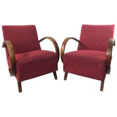 Red Armchairs by Jindrich Halabala for Up Zavody, 1950s, Set of Two 9