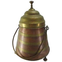 French Copper and Brass Arts & Crafts Footed Vessel with Lid 6