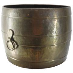 Vintage Large Brass Planter Bucket Barrel Cachepot