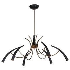 Mid 20th Century Lacquered and Brass Chandelier by Lumi Milano 