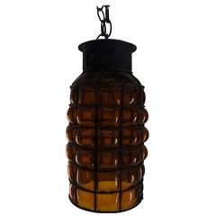 Industrial Hanging Amber Bubble Glass Pendant 7