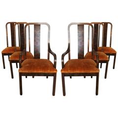 Set of Six Burl Wood and Brass Dining Chairs by Century Furniture