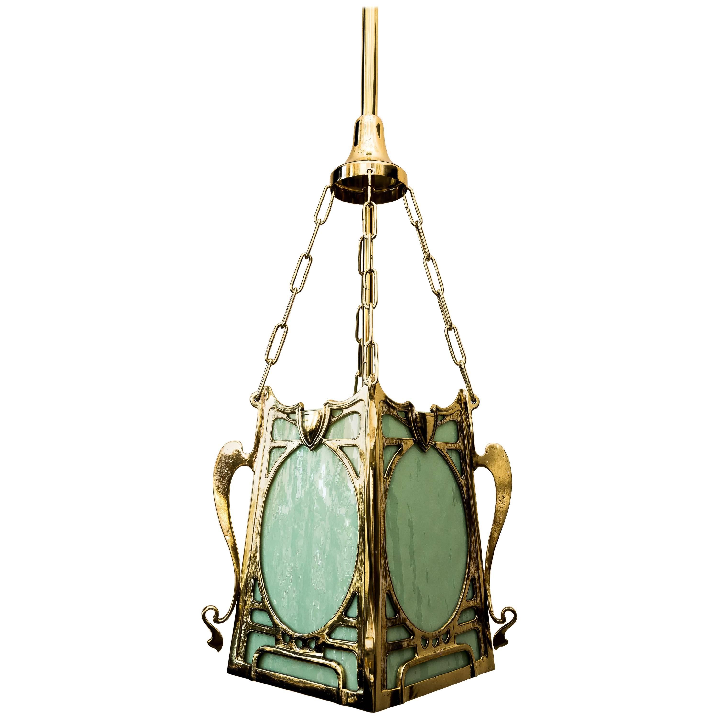 Art Nouveau Pendant with Green Opaline Glass, circa 1907