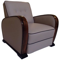 Art Deco Leather Club Chair with Ebene de Macassar Handles